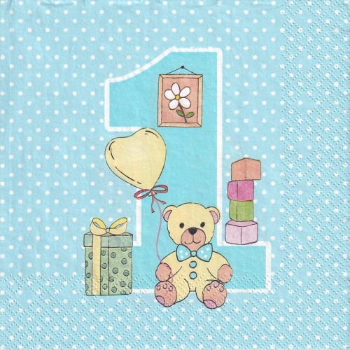 Serwetka 33x33cm -  First Birthday with Teddy Blue #1