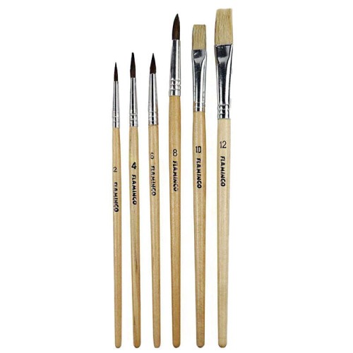 Zestaw pędzli z naturalnym włosiem okrągłych i płaskich Flamingo - 6 sztuk #1