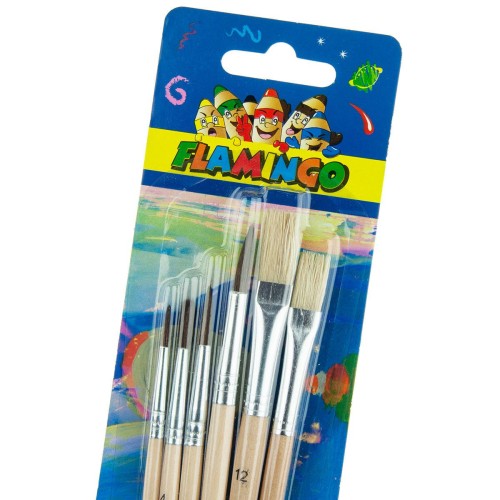 Zestaw pędzli z naturalnym włosiem okrągłych i płaskich Flamingo - 6 sztuk #2