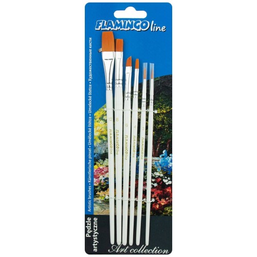Zestaw pędzli syntetycznych okrągłych i płaskich Flamingo - 6 sztuk #2