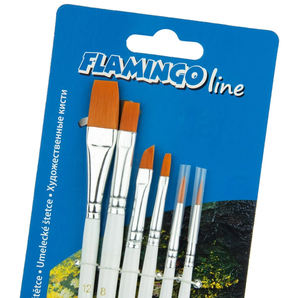Zestaw pędzli syntetycznych okrągłych i płaskich Flamingo - 6 sztuk #3