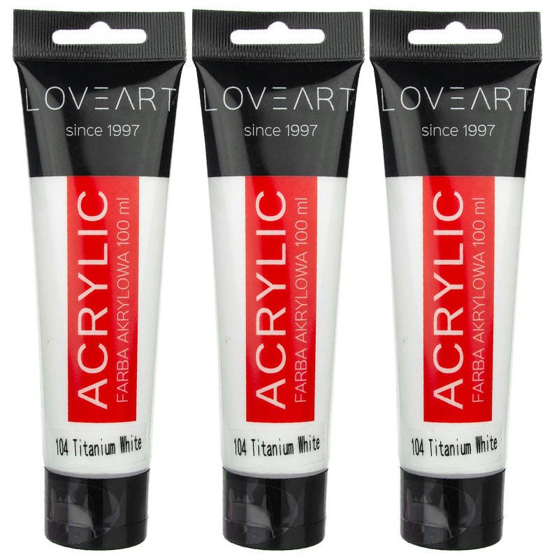 Farba akrylowa LOVEART 100ml - biała - titanium white 104 - 3 sztuki #1