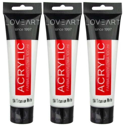 Farba akrylowa LOVEART 100ml - biała - titanium white 104 - 3 sztuki #1