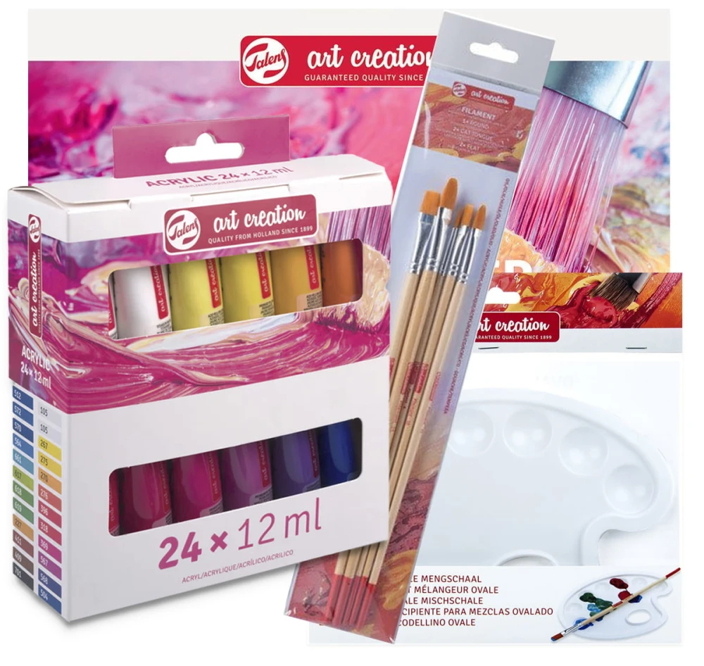 Zestaw farb akrylowych Talens ArtCreation 24x12ml + pędzle paletka i blok #1