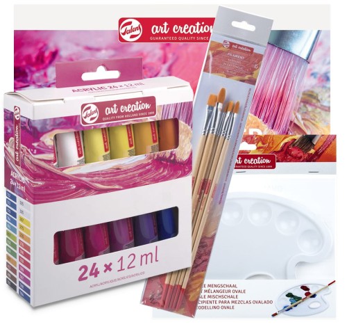 Zestaw farb akrylowych Talens ArtCreation 24x12ml + pędzle paletka i blok #1