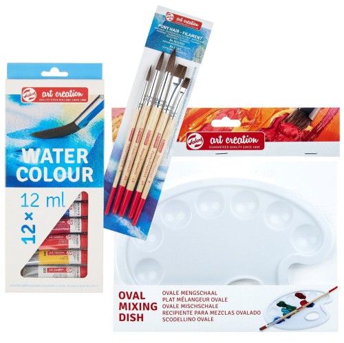 Farby akwarelowe Art Creation 12x12ml Talens + pędzle + paletka #1