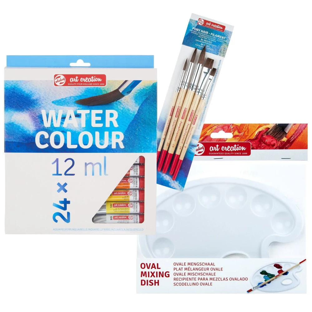 Farby akwarelowe Art Creation 24x12ml Talens + pędzle + paletka #1