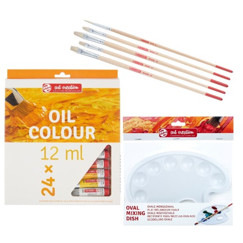 Zestaw farb olejnych Talens 24x12 ml + pędzle + paletka #2