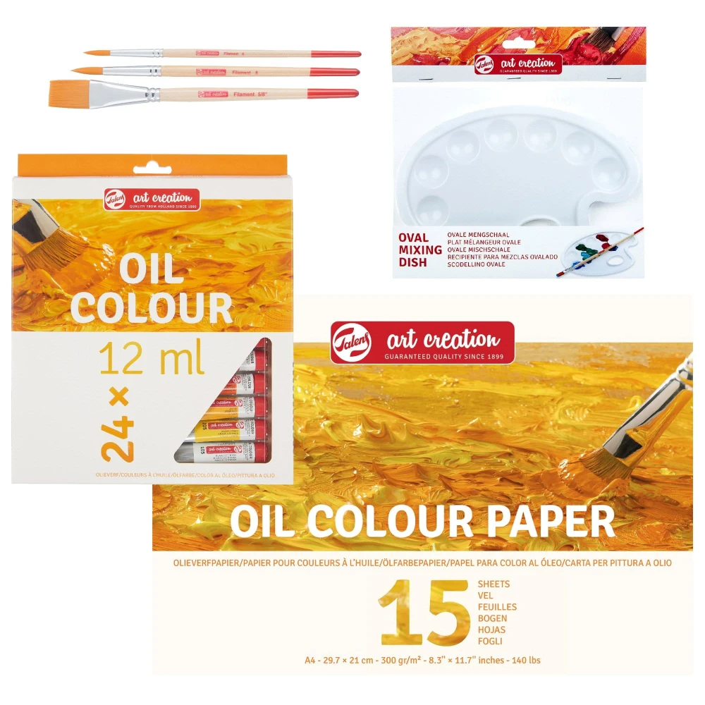 Zestaw farb olejnych Talens 24x12 ml + pędzle paletka i blok #2