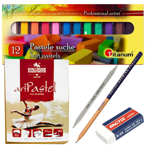 Zestaw rysunkowy - Pastele suche 12szt, Blok, Wiszer #1