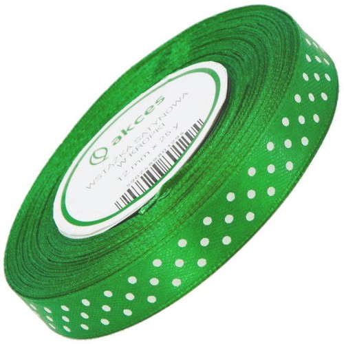 Wstążka satynowa w kropki 12mm ok. 23m - 28 zielona #1