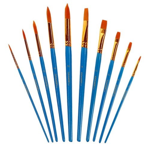 Zestaw pędzli syntetycznych okrągłych i płaskich - 10 sztuk #1