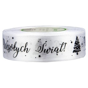 Tasiemka satynowa Wesołych Świąt 25mm x 23,66m #2