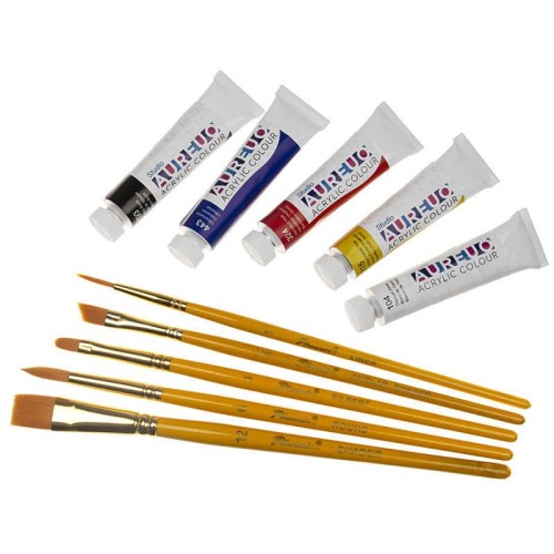 Zestaw malarski podróżny w etui - Phoenix - farby akrylowe 5x12 ml, 5 pędzli #2