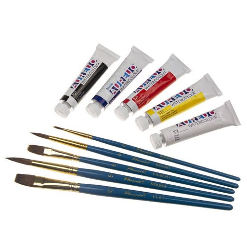 Zestaw malarski podróżny w etui - Phoenix - farby akwarelowe 5x12 ml, 5 pędzli #2