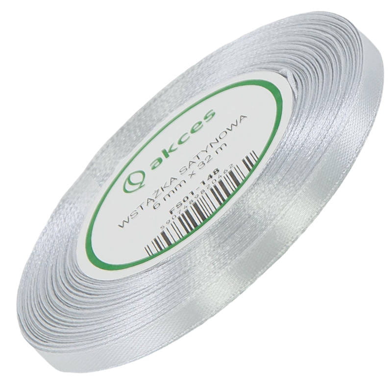 Wstążka satynowa srebrna 6mm - 32mb #1