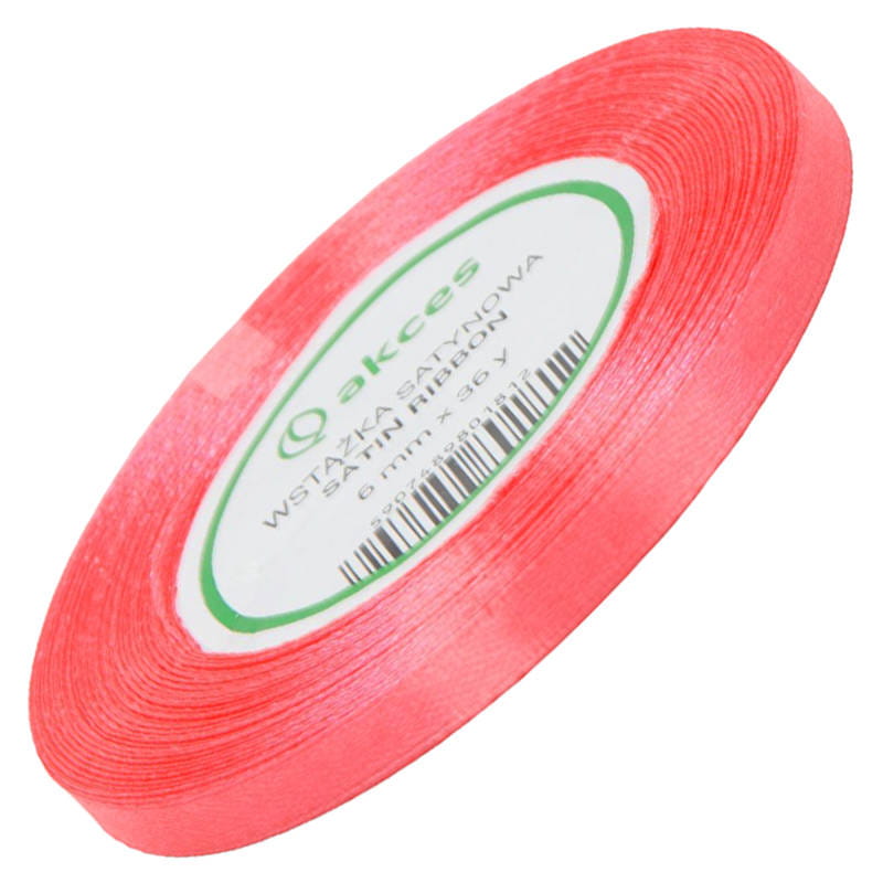 Wstążka satynowa ciemna koralowa 6mm - 32mb #1