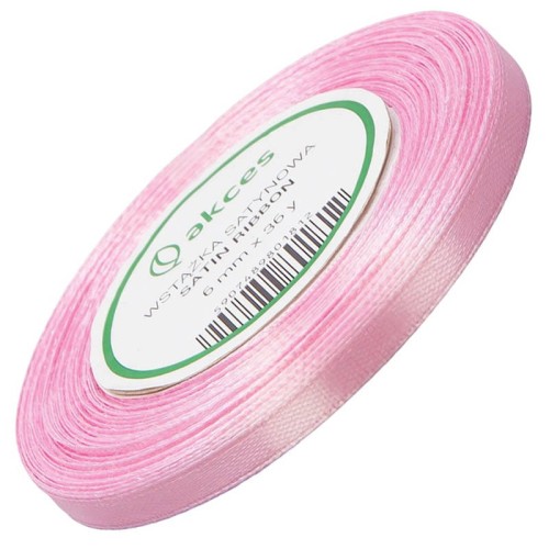 Wstążka satynowa różowa 6mm - 32mb #1