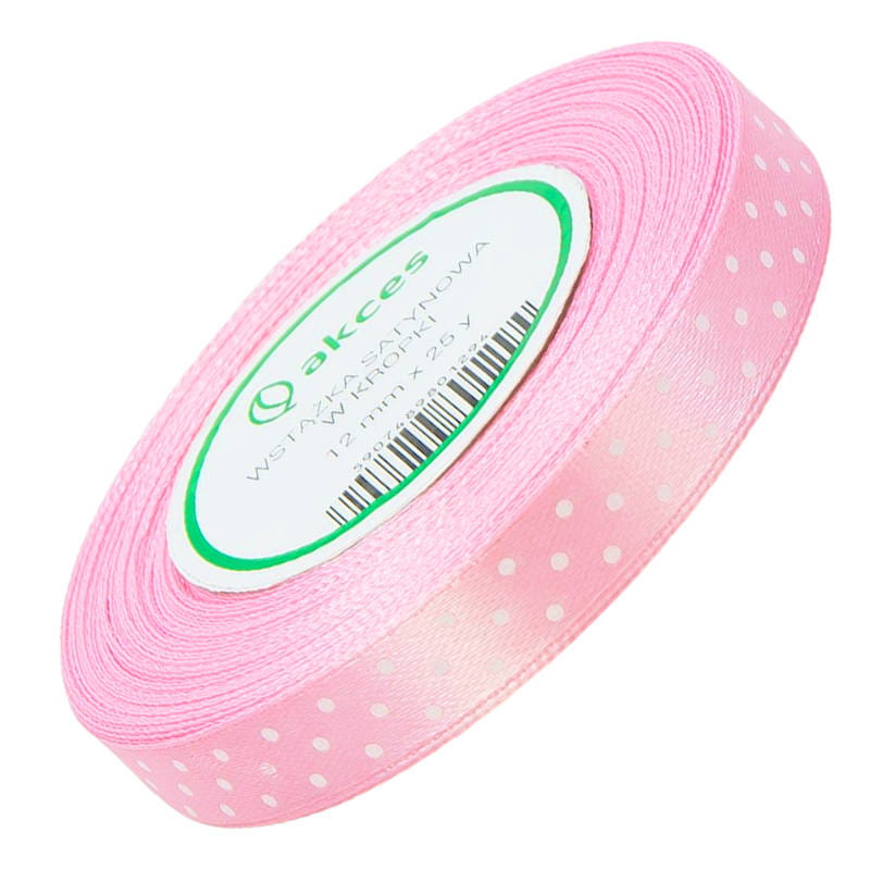 Wstążka satynowa w kropki 12mm ok. 23m - 18 różowa #1