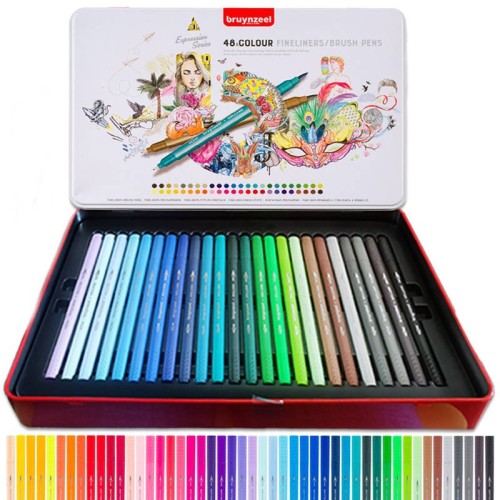 Zestaw dwustronnych pisaków pędzelkowych Bruynzeel - 48 kolorów #1