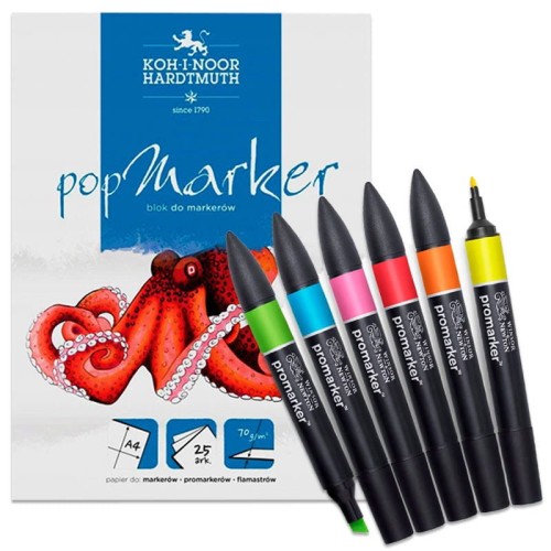 Promarkery Winsor&Newton  6szt. + Blok A4 Koh-I-Noor #1