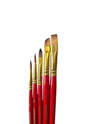 Zestaw pędzli syntetycznych okrągłych i płaskich Flamingo - 5 sztuk #1