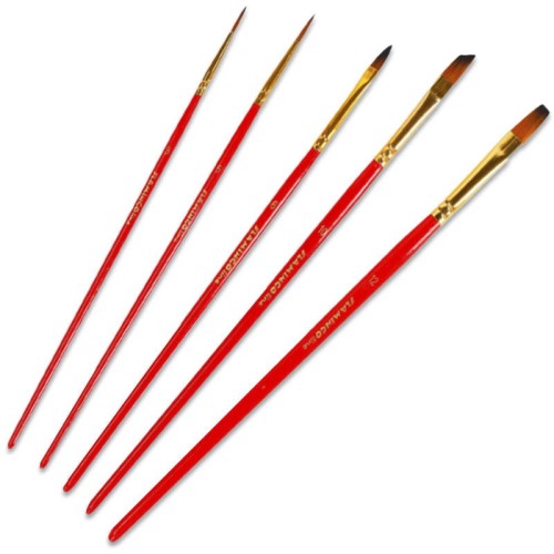 Zestaw pędzli syntetycznych okrągłych i płaskich Flamingo - 5 sztuk #2