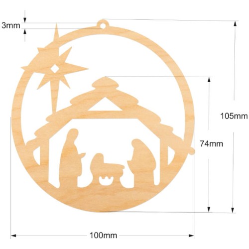 Drewniana ozdoba zawieszka bombka 10 cm - stajenka #2