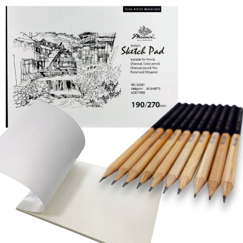Zestaw do rysowania Phoenix - Ołówki 10szt., Blok szkicownik #1