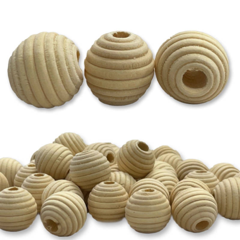 Koraliki drewniane prążkowane 18mm 40 sztuk #2