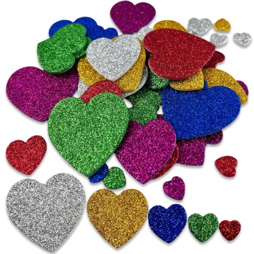 Naklejki brokatowe z pianki - Serca #1