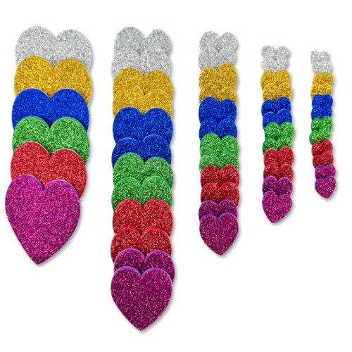 Naklejki brokatowe z pianki - Serca #2