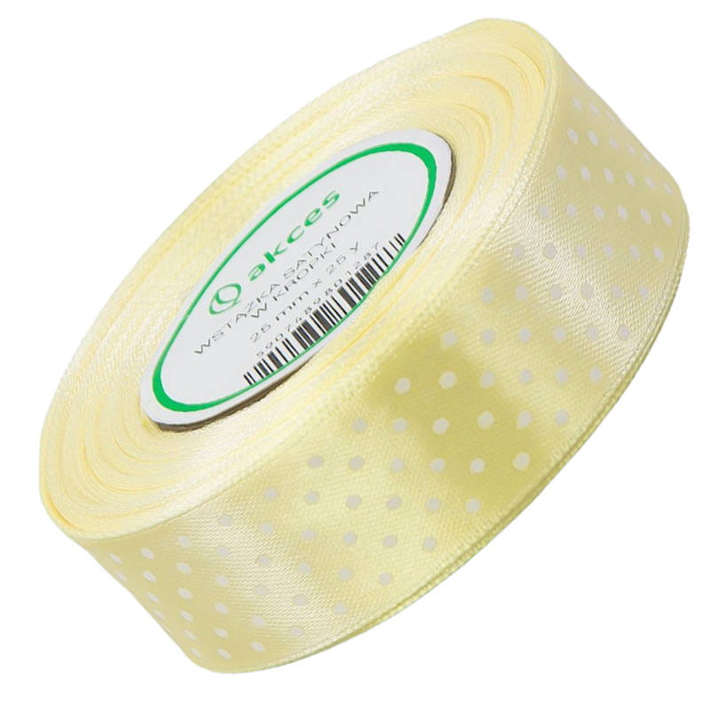 Wstążka satynowa w kropki 25 mm - ok. 23 m - 32 light yellow #1