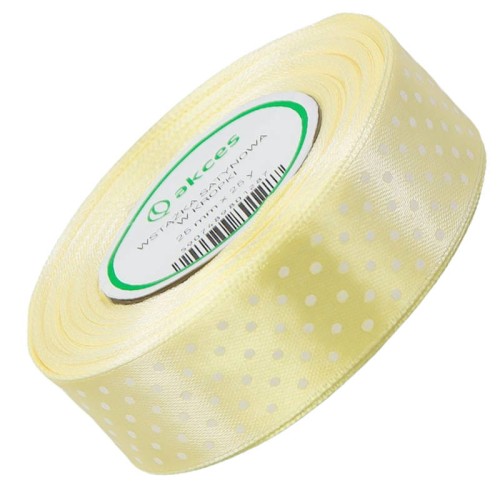 Wstążka satynowa w kropki 25 mm - ok. 23 m - 32 light yellow #1