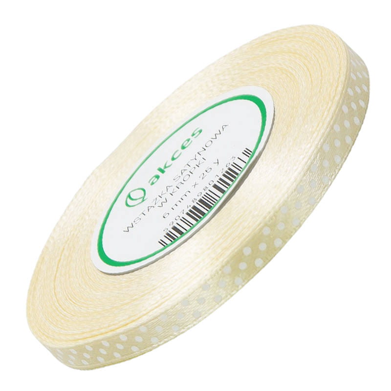 Wstążka satynowa w kropki kremowa 6mm - 22m #1