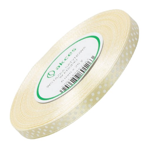 Wstążka satynowa w kropki kremowa 6mm - 22m #1