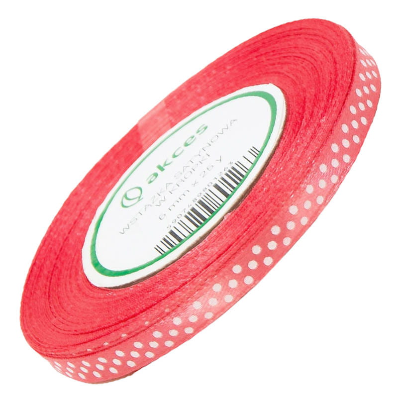 Wstążka satynowa w kropki koralowa 6mm - 22m #1