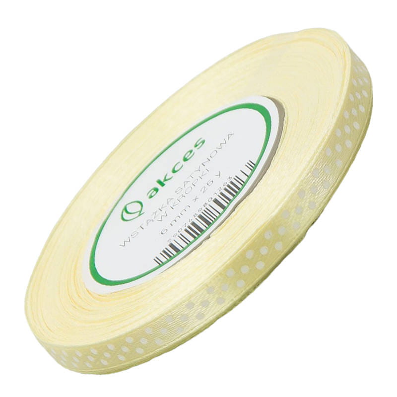 Wstążka satynowa w kropki jasna żółta 6mm - 22m #1