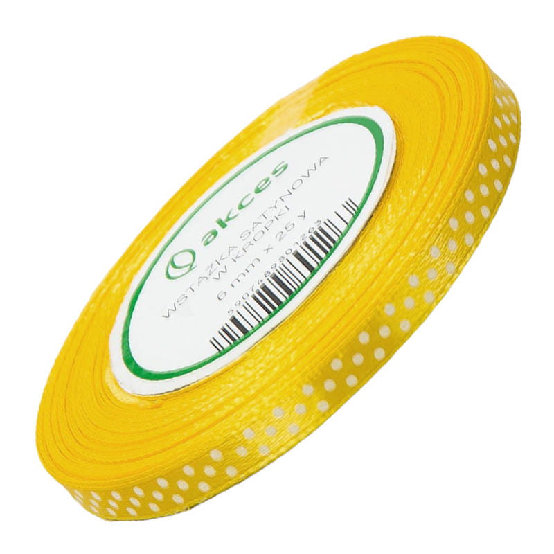 Wstążka satynowa w kropki żółta 6mm - 22m #1