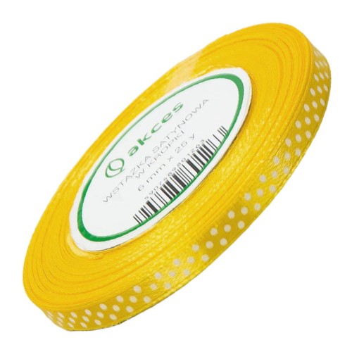 Wstążka satynowa w kropki żółta 6mm - 22m #1
