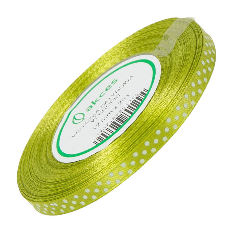 Wstążka satynowa w kropki zielona 6mm - 22m #1