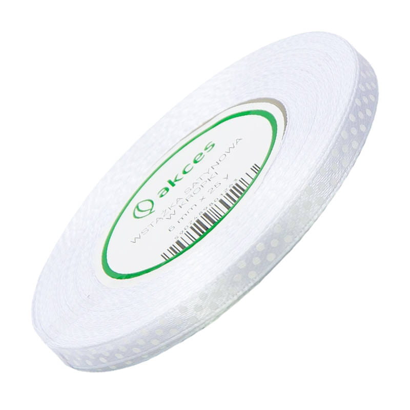 Wstążka satynowa w kropki biała 6mm - 22m #1