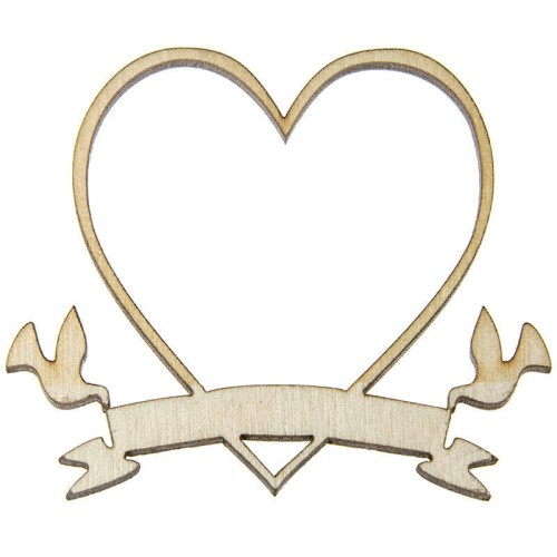 Drewniany dekor serce z szarfą i gołąbkami #1