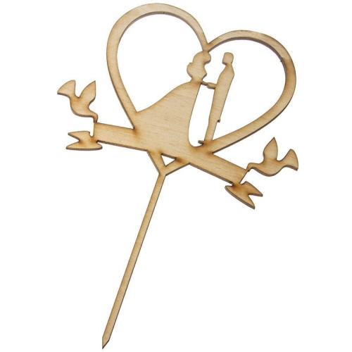 Drewniany dekor Para Młoda na piku z gołąbkami #1