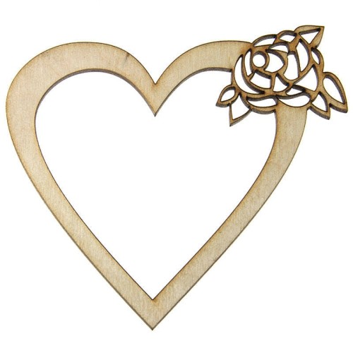 Drewniany dekor serce z różą #1