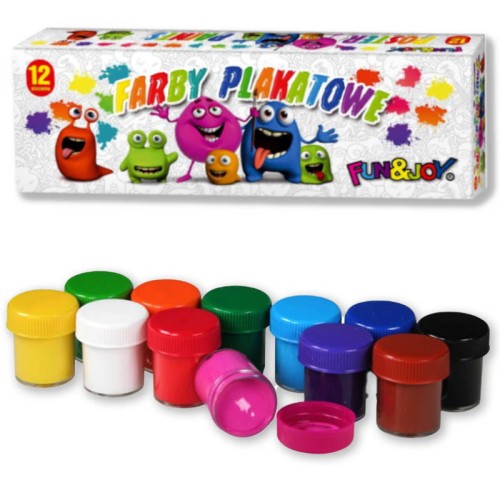 Farby plakatowe 12 kolorów x 20ml Fun&Joy #1