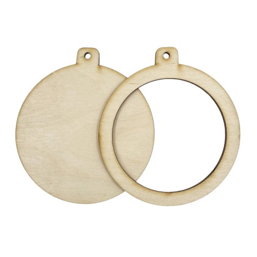 Drewniana ozdoba zawieszka bombka drewniana z ramką 12cm #2
