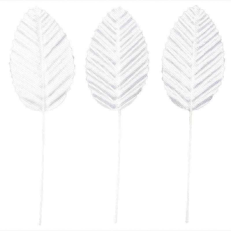 Liście materiałowe na druciku białe #2