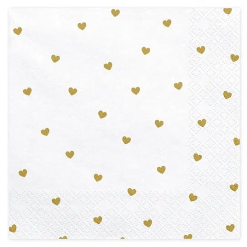 Serwetka 33x33cm - Biała w złote serca #1