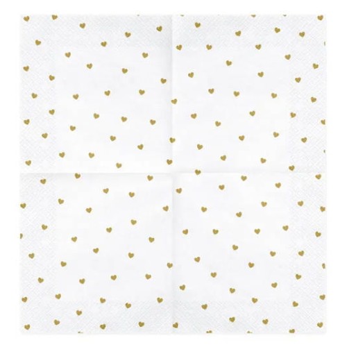 Serwetka 33x33cm - Biała w złote serca #2